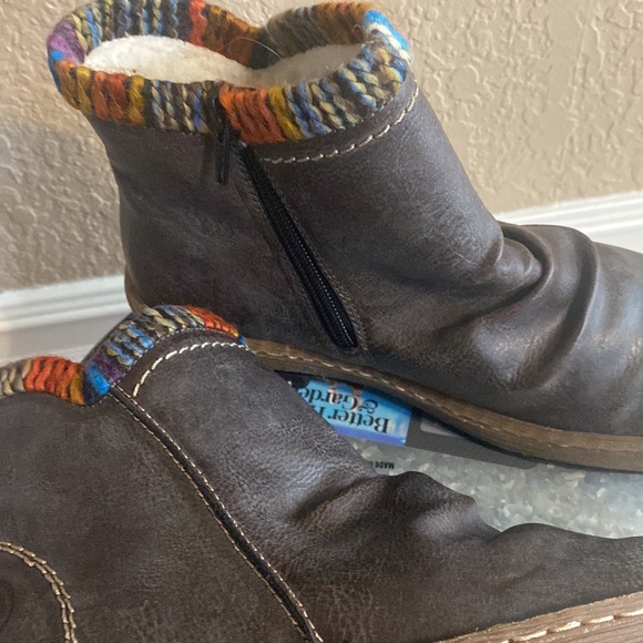 NEW Womens RIEKER Anti-stress Boots. Ankle. Sherpa colored yard cuffs 40/9 Brown - Picture 3 of 10